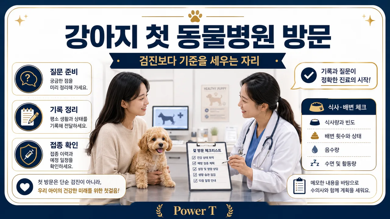 강아지 첫 동물병원 방문에서 건강검진을 받는 모습