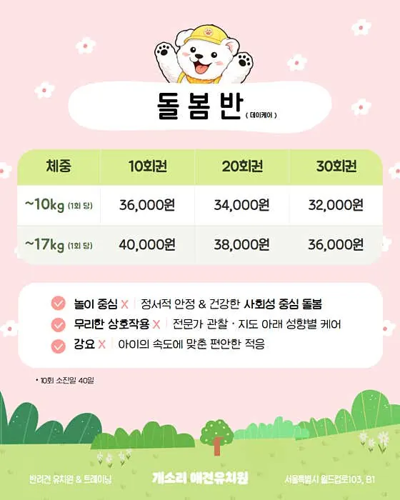 개소리애견유치원 돌봄반 비용과 내용